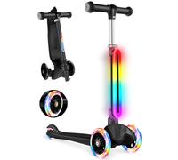 BELEEV 3-Wheel Scooter for Kids Age 2-6 with LED Frame Light, Scooter for Toddlers Girls Boys Children, Adjustable Height, Lean to Steer, Light Up Wheels, Extra-Wide Deck(BLACK LIGHT)