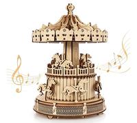 BELEEV 3D Wooden Puzzle Carousel Music Box, Wind-Up Wooden Model Kit with Moving Horses, No Glue DIY Mechanical Craft, Nostalgic Home Decor Desk Display Chiristmas, Creative Gift for Adults and Teens
