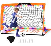 BELEEV 4x3 ft Kids Football Goal for Garden, Portable Toddler Pop Up Goals with LED Lights, Carry Bag, FootballGoal Net for Kid Youth Indoor Outdoor Training Game Practice Sport
