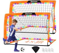 BELEEV 4x3 ft Kids Football Goal for Garden Set of 2, Portable Toddler Pop Up Goals with LED Lights, Carry Bag, FootballGoal Net for Kid Youth Indoor Outdoor Training Game Practice Sport