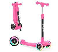 BELEEV A3 Scooter for Kids Ages 3-12, 3 Wheel Scooter for Girls Boys, Kid Scooters with Light-Up Wheels, 5 Adjustable Height, Lean to Steer, Extra-Wide Deck(Hot Pink)