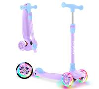 BELEEV A3 Scooter for Kids Ages 3-12, 3 Wheel Scooter for Girls Boys, Kid Scooters with Light-Up Wheels, 5 Adjustable Height,Lean to Steer, Extra-Wide Deck(Blue Purple)