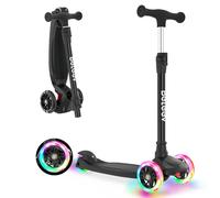 BELEEV A3 Scooter for Kids Ages 3-12, 3 Wheel Scooter for Girls Boys, Kid Scooters with Light-Up Wheels, 5 Adjustable Height, Lean to Steer, Extra-Wide Deck(Black)