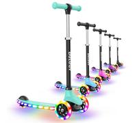 BELEEV A6 Kids Scooter with Light-Up Wheels & Deck, 3 Wheel Scooters for Girls Boys Ages 3-8, 4 Adjustable Height, Lean to Steer, Non-Slip Deck, Toddler Scooter for Children