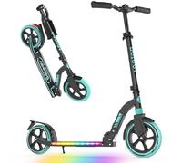 BELEEV Big Wheel Scooter for Kids Ages 6+ with Light-Up Deck, 2 Wheel Folding Scooter for Adults Teens, 5 Adjustable Height, Lightweight Sport Commuter Scooters with Carry Strap, Max Load 220 lbs