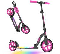 BELEEV Big Wheel Scooter for Kids Ages 6+ with Light-Up Deck, 2 Wheel Folding Scooter for Adults Teens, 5 Adjustable Height, Lightweight Scooter with Carry Strap, Max Load 220 lbs(Galaxy Purple)