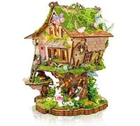 BELEEV Book Nook Kit - DIY Miniature House with LED Light, 3D Wooden Puzzle Model, Bookshelf Decor Gift for Adults Teens - Rowan's Treehouse