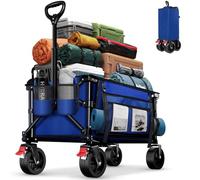 BELEEV Camping Festival Trolley on Wheels, Folding Trolley Cart Wagon with 6" All-Terrain Wide Wheels, Side Pocket & Drink Holders, 130L Pull Along Trolley for Beach Grocery Garden Shopping