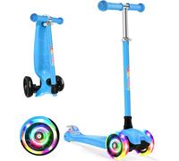 BELEEV Deluxe 3-Wheel Scooter for Kids Age 3-12, Lean to Steer, Light Up Wheels, Extra-Wide Deck (Blue)