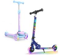 BELEEV Foldable Scooter for Kids Ages 3-12, Scooter for Toddlers Girls Boys, Light up Kick Scooter for Children, 4 Adjustable Height, Big Wheels, Lean to Steer, Extra-Wide & Non-Slip Deck