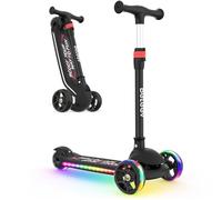BELEEV Scooter for Kids with Light-Up Wheels & Deck, 3 Wheel Folding Scooter for Toddlers Girls Boys, 4 Adjustable Height, Non-Slip Pattern Deck, Kick Scooter for Children Ages 3-13(Black)