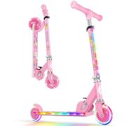BELEEV Scooters for Kids with Light-Up Wheels & Stem & Deck, 2 Wheel Folding Scooter for Girls Boys, 3 Adjustable Height, Lightweight Kick Scooter for Children Ages 3-12 (Light Pink)