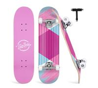 BELEEV Skateboards, 31 x 8 inch Complete Skateboard for Beginners, 7 Layer Canadian Maple Double Kick Deck Concave Cruiser Trick Skateboard for Kids and Adults with Skate T-Tool(Pink Blue)