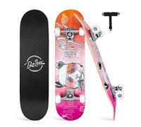 BELEEV Skateboards, 31 x 8 inch Complete Skateboard for Beginners, 7 Layer Canadian Maple Double Kick Deck Concave Cruiser Trick Skateboard for Kids and Adults with Skate T-Tool(Orange)