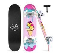 BELEEV Skateboards, 31 x 8 inch Complete Skateboard for Beginners, 7 Layer Canadian Maple Double Kick Deck Concave Cruiser Trick Skateboard for Kids and Adults with Skate T-Tool(Pink)