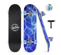 BELEEV Skateboards, 31 x 8 inch Complete Skateboard for Beginners, 7 Layer Canadian Maple Double Kick Deck Concave Cruiser Trick Skateboard for Kids and Adults with Skate T-Tool(White Blue)