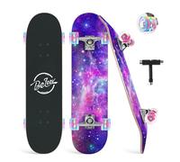 BELEEV Skateboards, 31 x 8 inch Complete Skateboard for Beginners, 7 Layer Canadian Maple Double Kick Deck Concave Cruiser Trick Skateboard for Kids and Adults with Skate T-Tool(Purple)