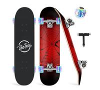 BELEEV Skateboards, 31 x 8 inch Complete Skateboard for Beginners, 7 Layer Canadian Maple Double Kick Deck Concave Cruiser Trick Skateboard for Kids and Adults with Skate T-Tool(Black Red)