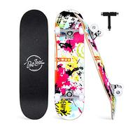 BELEEV Skateboards, 31 x 8 inch Complete Skateboard for Beginners, 7 Layer Canadian Maple Double Kick Deck Concave Cruiser Trick Skateboard for Kids and Adults with Skate T-Tool(Multicolor)