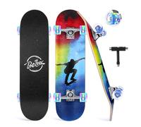 BELEEV Skateboards, 31 x 8 inch Complete Skateboard for Beginners, 7 Layer Canadian Maple Double Kick Deck Concave Cruiser Trick Skateboard for Kids and Adults with Skate T-Tool(Blue)