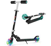 BELEEV V1 Scooter for Kids, 2 Wheels Folding Kick Scooter for Children Girl and Boys, 3 Adjustable Height, Flashing Light up Wheels, Lightweight Scooter, Age 3-12 (Black Teal)