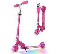 BELEEV V1Plus Scooter for Kids Ages 3-12 with Light-Up Wheels & Deck, 2 Wheel Kid Scooters for Girls and Boys, 3 Adjustable Height, Folding Scooter with Sturdy Kickstand(Hot Pink)