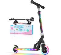 BELEEV V2 Scooters for Kids with Light-Up Wheels & Stem & Deck, 2 Wheel Folding Scooter for Girls Boys, 3 Adjustable Height, Pattern Deck, Kick Scooter for Children Ages 3-12(Black Rainbow)