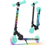 BELEEV V3 Scooter for Kids Ages 3-12, 2 Wheel Folding Scooters for Girl Boys with Light-Up Wheels & Stem & Deck, 4 Adjustable Height, Cartoon Pattern Deck, Lightweight Scooter with Kickstand(Black)
