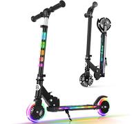 BELEEV V3 Scooter for Kids Ages 3-12, 2 Wheel Folding Scooters for Girl Boys with Light-Up Wheels & Stem & Deck, 4 Adjustable Height, Cartoon Pattern Deck, Scooter with Kickstand(Classic Black)