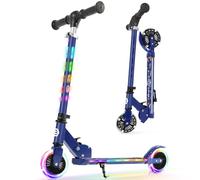 BELEEV V3 Scooter for Kids Ages 3-12, 2 Wheel Folding Scooters for Girl Boys with Light-Up Wheels & Stem & Deck, 4 Adjustable Height, Cartoon Pattern Deck, Lightweight Scooter with Kickstand(Blue)