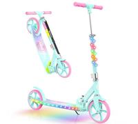 BELEEV V9 Scooters for Kids Ages 6+ with Light-Up Stem & Deck, 2 Wheel Scooter for Adults Teens, Big Wheel Lightweight Scooter for Boys Girls, 4 Adjustable Height, Max Load 220 lbs(Teal Pink)