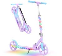 BELEEV V9 Scooters for Kids Ages 6+ with Light-Up Stem & Deck, 2 Wheel Scooter for Adults Teens, Big Wheel Scooter for Boys and Girls, 4 Adjustable Height, Max Load 220 lbs(Blue Purple)