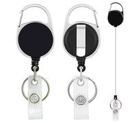 Belegao 2 Pack Retractable Keychain with 360° Belt Clip & Key Ring - Heavy Duty Lanyard Badge Holder with Metal Carabiner Extendable Badge Reel 60cm Nylon Cord for ID Card Name(Black)