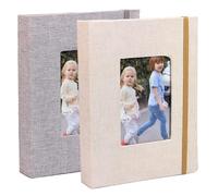 Belegao 2pcs Small Photo Albums Slip in 6x4 Photo Album with Picture Window | Linen Cover, Elastic Band, Holds 52 Photos Book, for Baby Kids Family Travel Birthday Wedding Memories, Artworks, Postcards