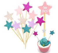 Belegao 30 Picks Cake Topper Colourful, Star Cupcakes Toppers Glitter Muffins Decorations Party Decor Supplies for Birthday, Baby Shower, Wedding, Anniversary, Graduation, Women Men Girls Boys