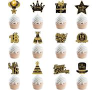 Belegao Cake Toppers 18th Birthday - 24 Picks Cupcake Toppers 12 Designs Birthday Cake Decorations Hello 18 for Eighteen Adult Party Cakes, Cupcakes & Muffins (Black Gold)
