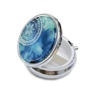 Belegao Pill Box with Mirror 3 Compartments, Small Metal Pill Case for Tablets Vitamins Cod Liver Oil Supplements Medication Purse Pocket Portable Round Pill Organiser Medicine Storage, Blue