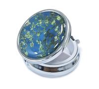 Belegao Pill Box with Mirror 3 Compartments, Small Metal Pill Case for Tablets Vitamins Cod Liver Oil Supplements Medication Purse Pocket Portable Round Pill Organiser Medicine Storage, Teal