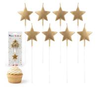 Belegao Star Candles for Cake 8pcs Anti-drip Metallic Gold Birthday Candles | 3.5cm Star, 14.2cm Long Candle, Food-grade, Toppers for Cake, Cupcake Decor, Birthday, Wedding, Christmas, Retirement Party