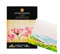 Belegao Watercolour Paper Pad A4 30 Sheets, Natural White 300gsm Cotton Watercolor Sketchbook Glue Bound Cold-Pressed Textured for Artists Students Art Painting Drawing Mixed Media(Medium Grain)