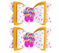 Beleki Hair Bows with Cute Lollipop, Glitter Hair Clips for Girls Sparkly Confetti Sprinkle Handmade Bows Metal Alligator Hairpin Hair Accessories for Birthday Back to School Party Decor - Yellow