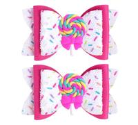 Beleki Hair Bows with Cute Lollipop, Glitter Hair Clips for Girls Sparkly Confetti Sprinkle Handmade Bows Metal Alligator Hairpin Hair Accessories for Birthday Back to School Party Decor - Hot Pink