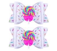 Beleki Lollipop Hair Bows for Girls, Glitter Hair Clips Sparkly Confetti Sprinkle Handmade Bows Metal Alligator Hair Pin Colorful Hair Accessories for Birthday Back to School Party Decor - White