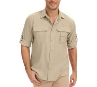 Belelvia Men's Long Sleeve Shirts UV Protection Safari Shirts, Button-Down Hiking Fishing Sun Shirt Quick Drying Lightweight Outdoor Walking Travel Golfing Shirts