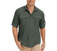 Belelvia Men's Long Sleeve Shirts UV Protection Safari Shirts, Button-Down Hiking Fishing Sun Shirt Quick Drying Lightweight Outdoor Walking Travel Golfing Shirts