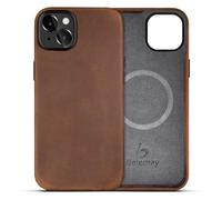 Belemay Compatible with iPhone 13 Leather Case Magsafe - Full Grain Vintage Crazy Horse Leather - Metal Buttons & Camera Bezel Bump - Slim Fit & Soft Feel - Premium Phone Cover (6.1-inch) Retro Brown