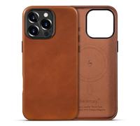 Belemay Compatible with iPhone 16 Pro Max Leather Case, Compatible with MagSafe, Premium Full-Grain Vegetable-Tanned Smooth Leather, Metal Buttons & Camera Bump Frame, Luxury Cover (6.9") Saddle Brown