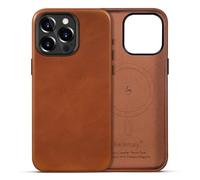 Belemay for iPhone 15 Pro Max Leather Case Compatible with MagSafe, Full-Grain Vegetable-Tanned Leather, Metal Buttons & Camera Bezel - Slim Fit&Sleek- Luxury Phone Cover (6.7-inch)-Saddle Brown