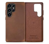 Belemay Leather Case for Samsung Galaxy S25 Ultra Compatible with Magsafe, Premium Crazy Horse Leather [Vintage Aesthetic] Unique Patina, Comfort & Soft Grip, Metal Buttons, Classic Brown
