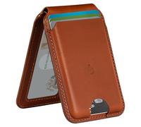 Belemay Strong Magnetic Wallet for MagSafe with Adjustable Stand, Full-Grain Leather Card Holder, Up to 5 Cards, RFID Blocking, Slim for iPhone 17/16/15/14/13/12 Series Men & Women - Saddle Brown